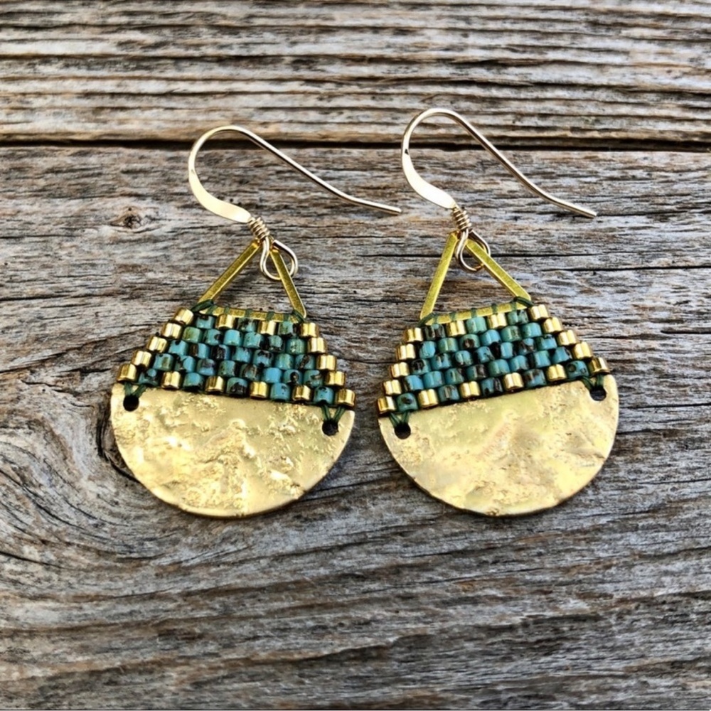 Beaded and brass teardrop earrings